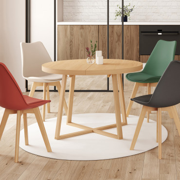 Table repas Sana plateau extensible 110-150 rond et pieds bois