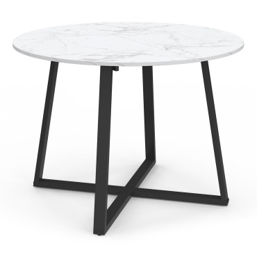 Table repas Sana plateau extensible 110-150cm rond effet marbre et pieds noirs