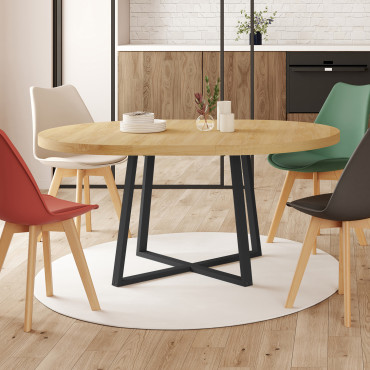 Table repas Sana plateau extensible 110-150 rond et pieds métal
