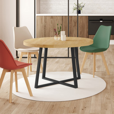 Table repas Sana plateau extensible 110-150 rond et pieds métal