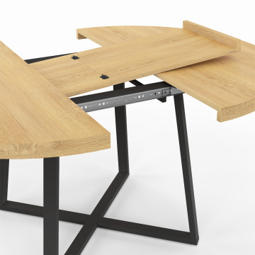 Table repas Sana plateau extensible 110-150 rond et pieds métal