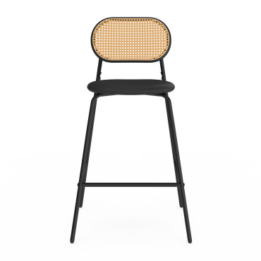 Tabouret Clarisse dossier cannage et assise noire - lot de 2