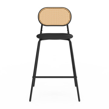 Tabouret Clarisse dossier cannage et assise noire - lot de 2