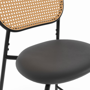 Tabouret Clarisse dossier cannage et assise noire - lot de 2