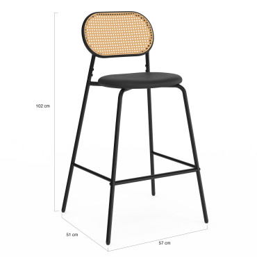 Tabouret Clarisse dossier cannage et assise noire - lot de 2