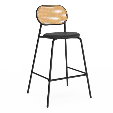 Tabouret Clarisse dossier cannage et assise noire - lot de 2