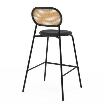 Tabouret Clarisse dossier cannage et assise noire - lot de 2