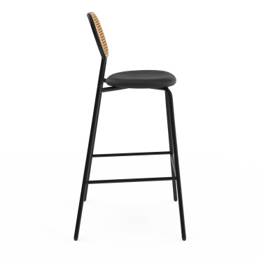 Tabouret Clarisse dossier cannage et assise noire - lot de 2