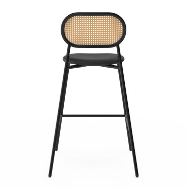 Tabouret Clarisse dossier cannage et assise noire - lot de 2