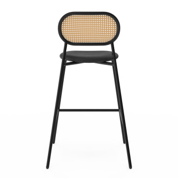 Tabouret Clarisse dossier cannage et assise noire - lot de 2