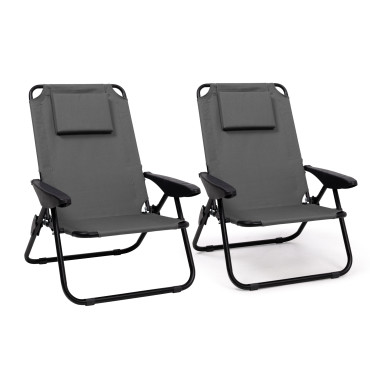Fauteuils de jardin inclinables pliables et portables gris - lot de 2