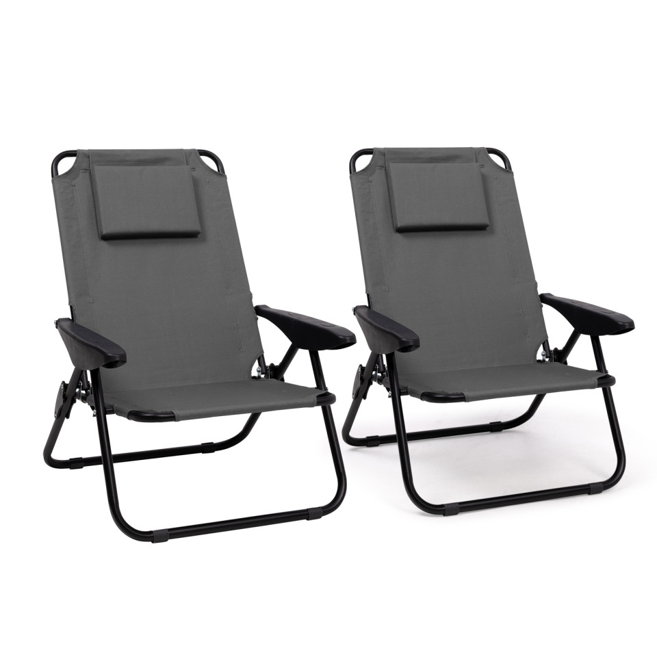 Fauteuils de jardin inclinables pliables et portables gris - lot de 2