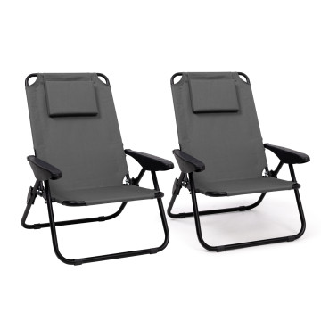 Fauteuils de jardin inclinables pliables et portables gris - lot de 2