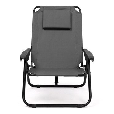 Fauteuils de jardin inclinables pliables et portables gris - lot de 2