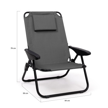Fauteuils de jardin inclinables pliables et portables gris - lot de 2