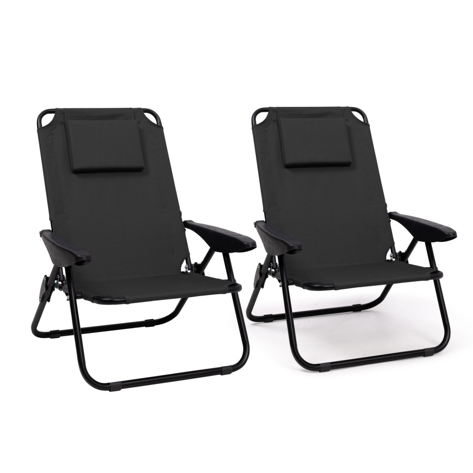 Fauteuils de jardin inclinables pliables et portables noir - lot de 2