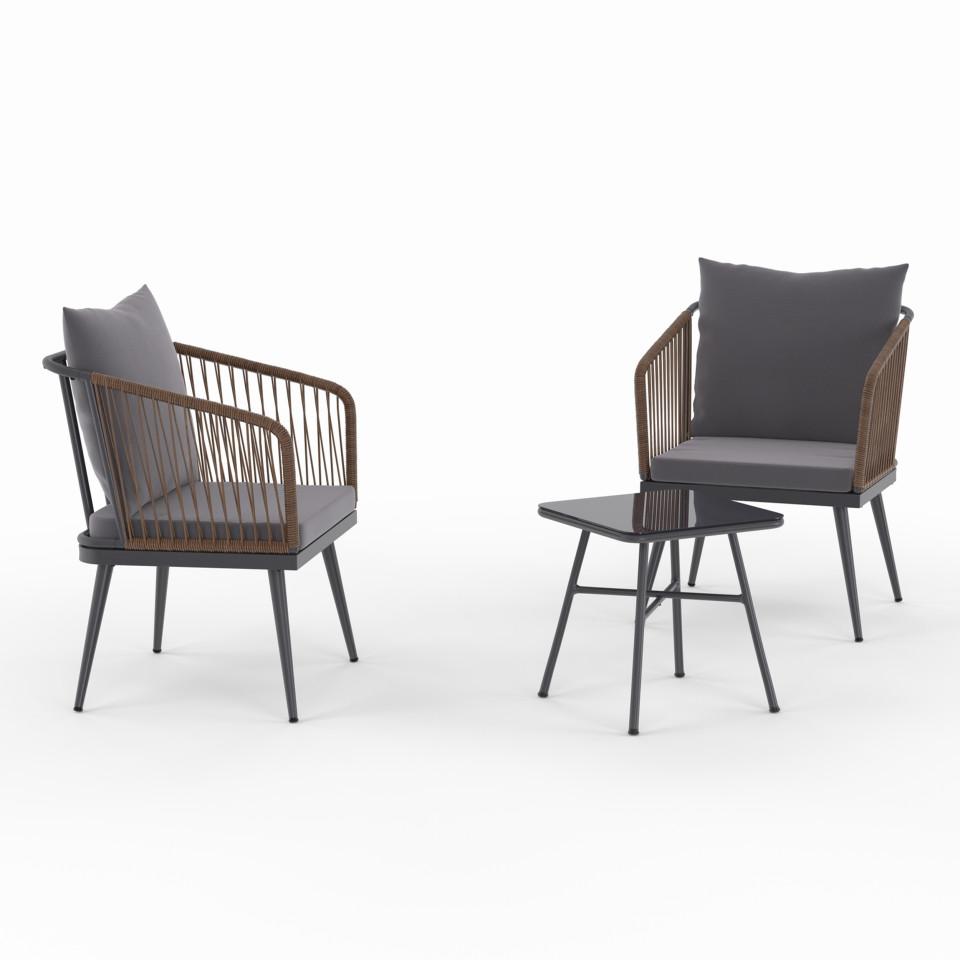 Salon de jardin Florida 2 places gris anthracite et effet rotin Salon de jardin Florida 2 places gris anthracite et effet rotin