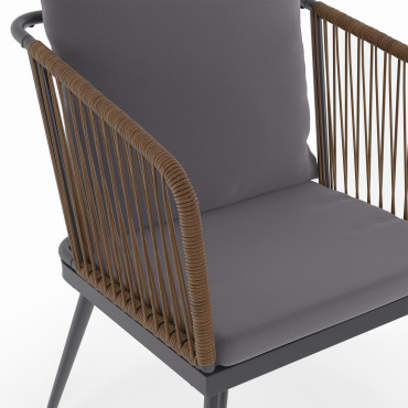 Salon de jardin Florida 2 places gris anthracite et effet rotin