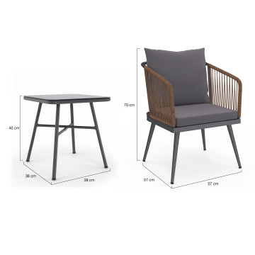 Salon de jardin Florida 2 places gris anthracite et effet rotin