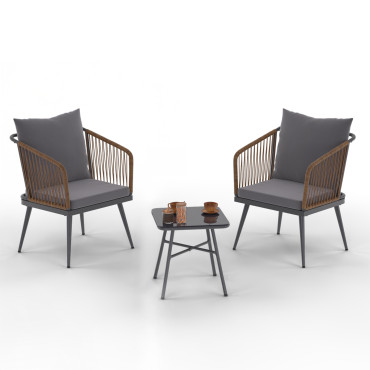 Salon de jardin Florida 2 places gris anthracite et effet rotin