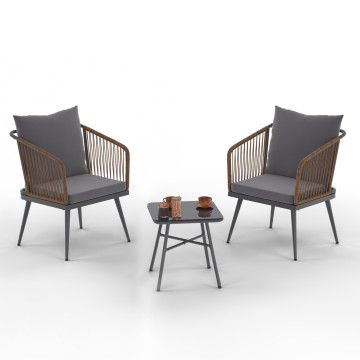 Salon de jardin Florida 2 places gris anthracite et effet rotin