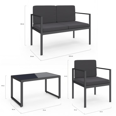 Salon de jardin Pemba 4 places gris