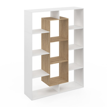 Etagère bibliothèque Paulette 11 compartiments bois et blanc 143cm