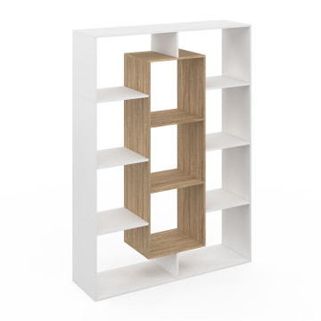 Etagère bibliothèque Paulette 11 compartiments bois et blanc 143cm