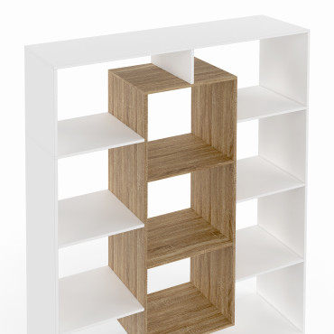 Etagère bibliothèque Paulette 11 compartiments bois et blanc 143cm