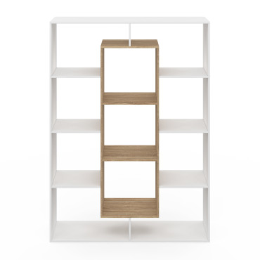 Etagère bibliothèque Paulette 11 compartiments bois et blanc 143cm