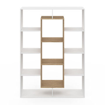 Etagère bibliothèque Paulette 11 compartiments bois et blanc 143cm