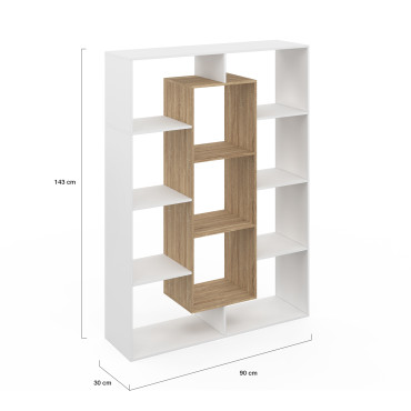 Etagère bibliothèque Paulette 11 compartiments bois et blanc 143cm