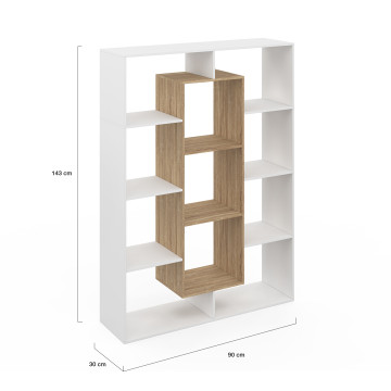 Etagère bibliothèque Paulette 11 compartiments bois et blanc 143cm