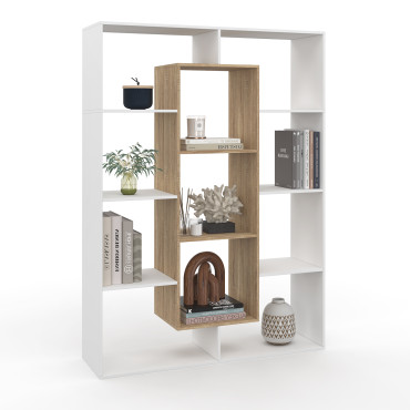Etagère bibliothèque Paulette 11 compartiments bois et blanc 143cm
