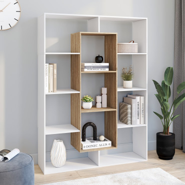 Etagère bibliothèque Paulette 11 compartiments bois et blanc 143cm