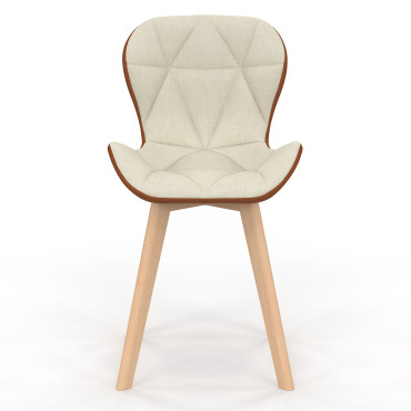 Chaises Gladys en tissu beige et camel et pieds bois - lot de 4