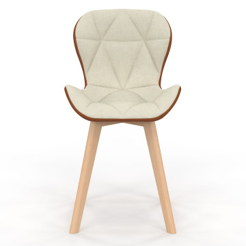 Chaises Gladys en tissu beige et camel et pieds bois - lot de 4