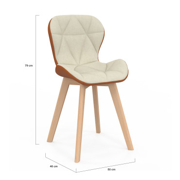 Chaises Gladys en tissu beige et camel et pieds bois - lot de 4
