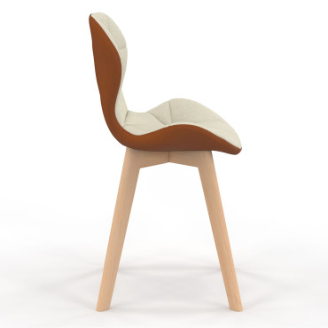 Chaises Gladys en tissu beige et camel et pieds bois - lot de 4