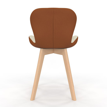 Chaises Gladys en tissu beige et camel et pieds bois - lot de 4