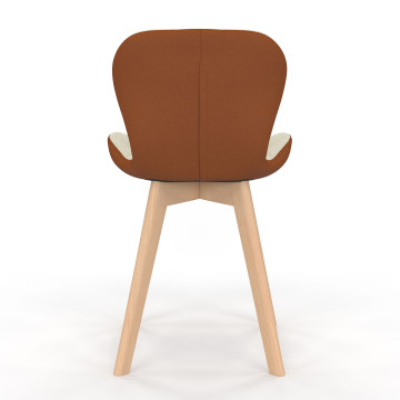Chaises Gladys en tissu beige et camel et pieds bois - lot de 4