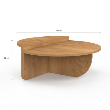Tables basses rondes asymétriques effet bois