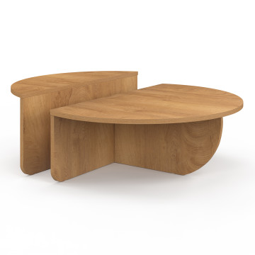 Tables basses rondes asymétriques effet bois