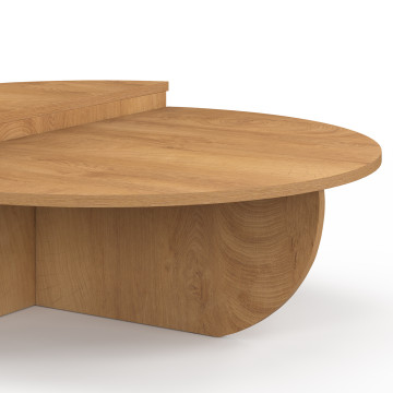 Tables basses rondes asymétriques effet bois