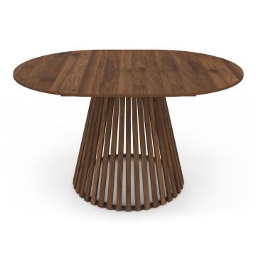 Table repas Camélia plateau rond extensible 110-150cm effet noyer et pieds lattes