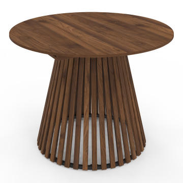 Table repas Camélia plateau rond extensible 110-150cm effet noyer et pieds lattes