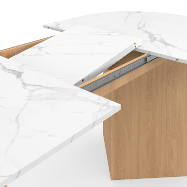 Table repas Gabin plateau extensible 160-200cm effet marbre blanc et pieds design