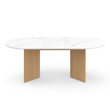 Table repas Gabin plateau extensible 160-200cm effet marbre blanc et pieds design