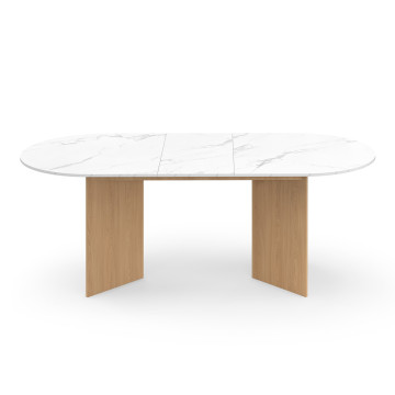 Table repas Gabin plateau extensible 160-200cm effet marbre blanc et pieds design
