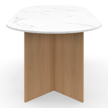 Table repas Gabin plateau extensible 160-200cm effet marbre blanc et pieds design